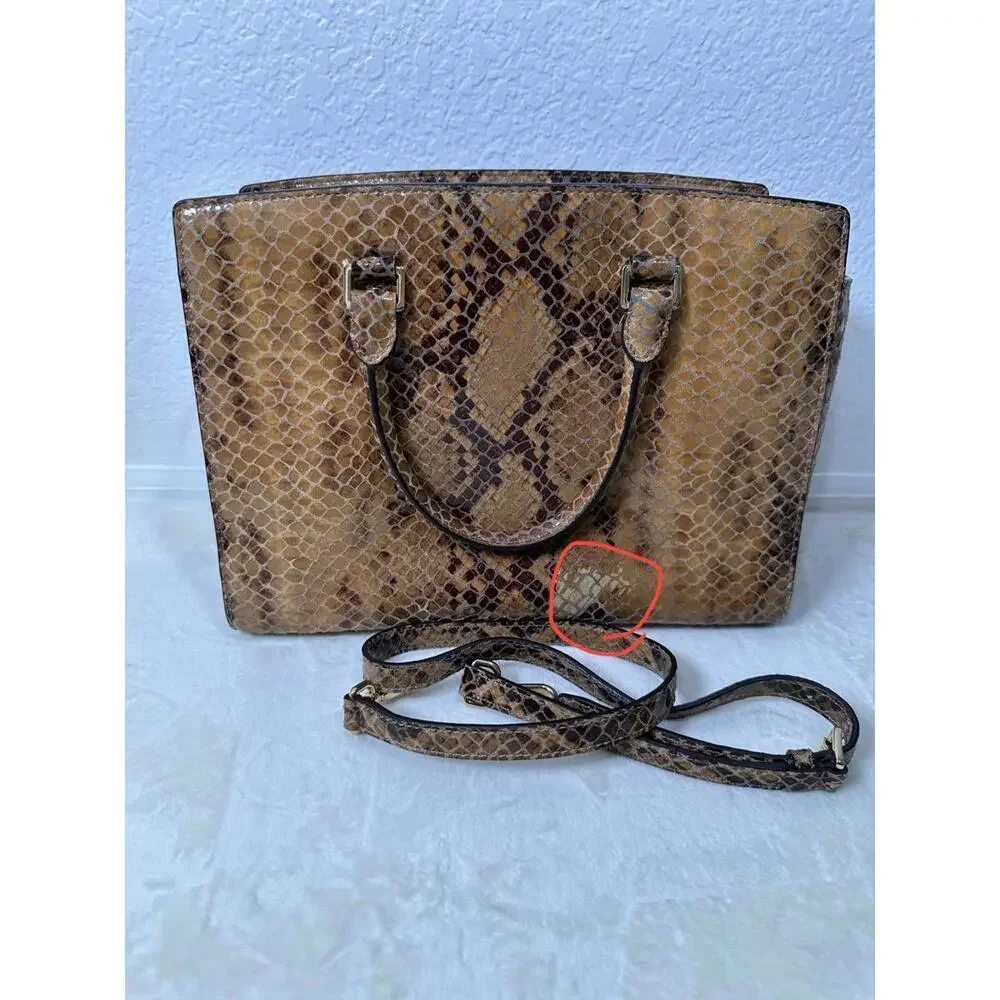Michael Kors Snakeskin Embossed Tote Shoulder Bag Luxe Neutral Python Print READ